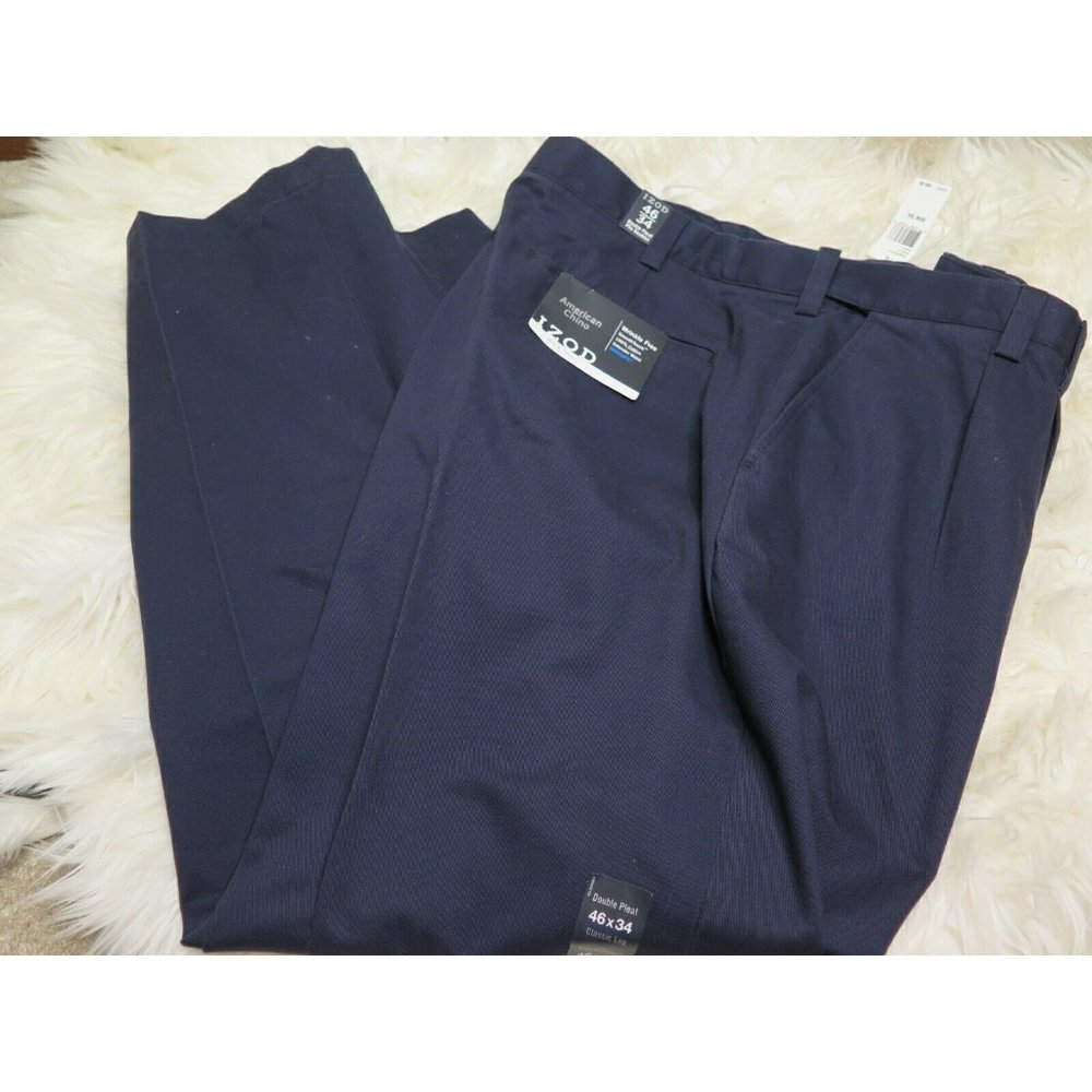 IZOD Classic American Chino Pants Mens 46X34 Navy
